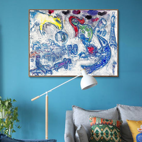 INVIN ART Framed Canvas Giclee Print Art Woman by Marc Chagall Wall Art Living Room Home Office Decorations