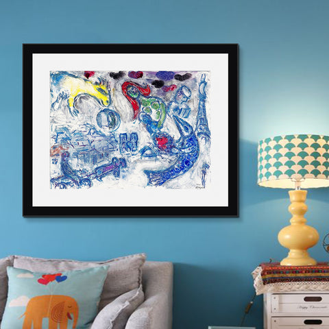 INVIN ART Framed Canvas Giclee Print Art Woman by Marc Chagall Wall Art Living Room Home Office Decorations