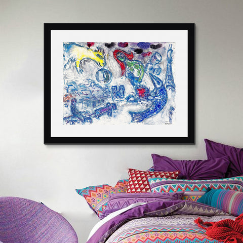 INVIN ART Framed Canvas Giclee Print Art Woman by Marc Chagall Wall Art Living Room Home Office Decorations