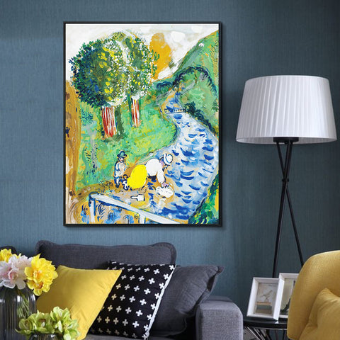 INVIN ART Framed Canvas Giclee Print Art Beg on the Road by Marc Chagall Wall Art Living Room Home Office Decorations