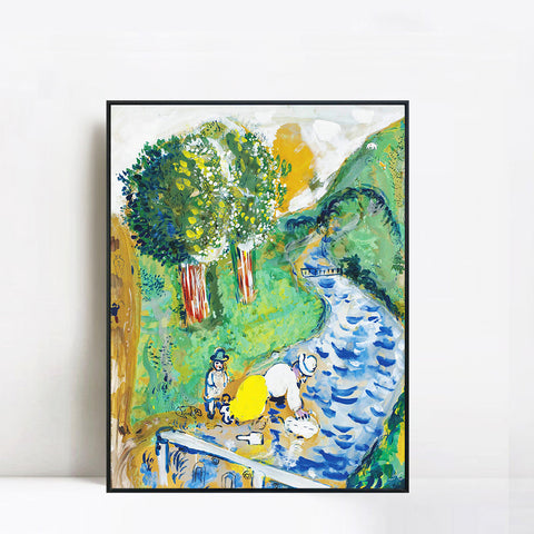 INVIN ART Framed Canvas Giclee Print Art Beg on the Road by Marc Chagall Wall Art Living Room Home Office Decorations