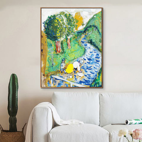 INVIN ART Framed Canvas Giclee Print Art Beg on the Road by Marc Chagall Wall Art Living Room Home Office Decorations