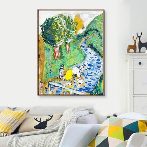 INVIN ART Framed Canvas Giclee Print Art Beg on the Road by Marc Chagall Wall Art Living Room Home Office Decorations