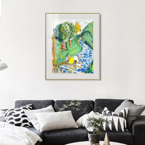 INVIN ART Mental Framed Canvas Giclee Print Art Beg on the road by Marc Chagall Wall Art Living Room Home Office Decorations