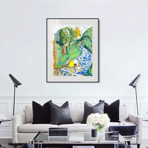 INVIN ART Mental Framed Canvas Giclee Print Art Beg on the road by Marc Chagall Wall Art Living Room Home Office Decorations