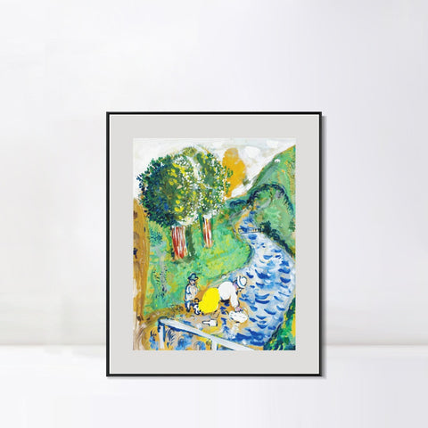 INVIN ART Mental Framed Canvas Giclee Print Art Beg on the road by Marc Chagall Wall Art Living Room Home Office Decorations