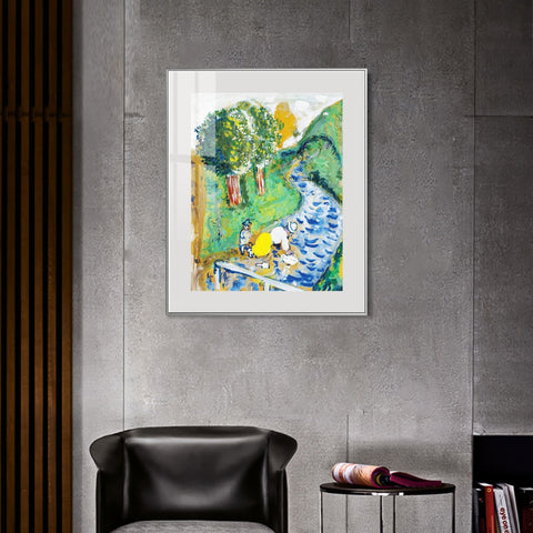 INVIN ART Mental Framed Canvas Giclee Print Art Beg on the road by Marc Chagall Wall Art Living Room Home Office Decorations