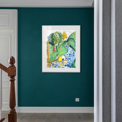 INVIN ART Mental Framed Canvas Giclee Print Art Beg on the road by Marc Chagall Wall Art Living Room Home Office Decorations