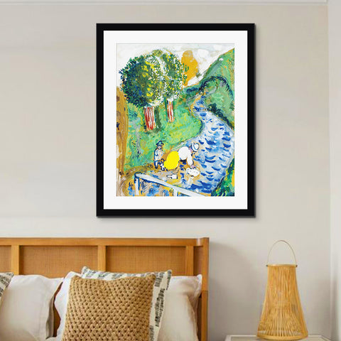 INVIN ART Framed Canvas Giclee Print Art Beg on the Road by Marc Chagall Wall Art Living Room Home Office Decorations