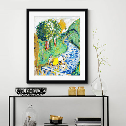 INVIN ART Framed Canvas Giclee Print Art Beg on the Road by Marc Chagall Wall Art Living Room Home Office Decorations