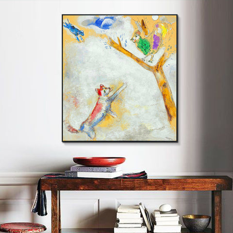 INVIN ART Framed Canvas Giclee Print Art Bird and Wolf by Marc Chagall Wall Art Living Room Home Office Decorations