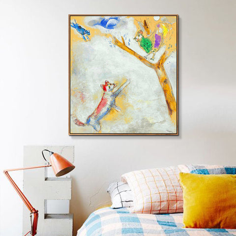INVIN ART Framed Canvas Giclee Print Art Bird and Wolf by Marc Chagall Wall Art Living Room Home Office Decorations