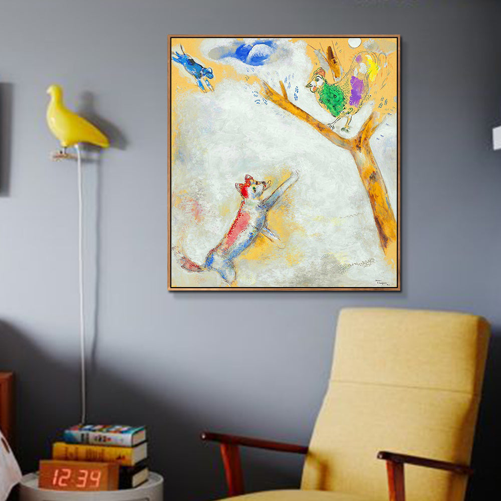 INVIN ART Framed Canvas Giclee Print Art Bird and Wolf by Marc Chagall Wall Art Living Room Home Office Decorations