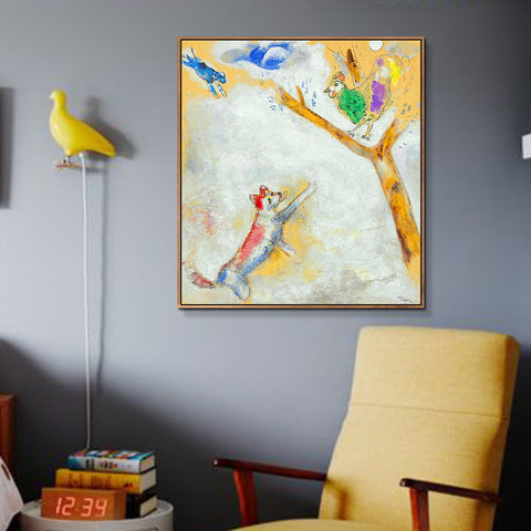 INVIN ART Framed Canvas Giclee Print Art Bird and Wolf by Marc Chagall Wall Art Living Room Home Office Decorations