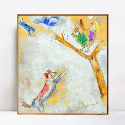 INVIN ART Framed Canvas Giclee Print Art Bird and Wolf by Marc Chagall Wall Art Living Room Home Office Decorations