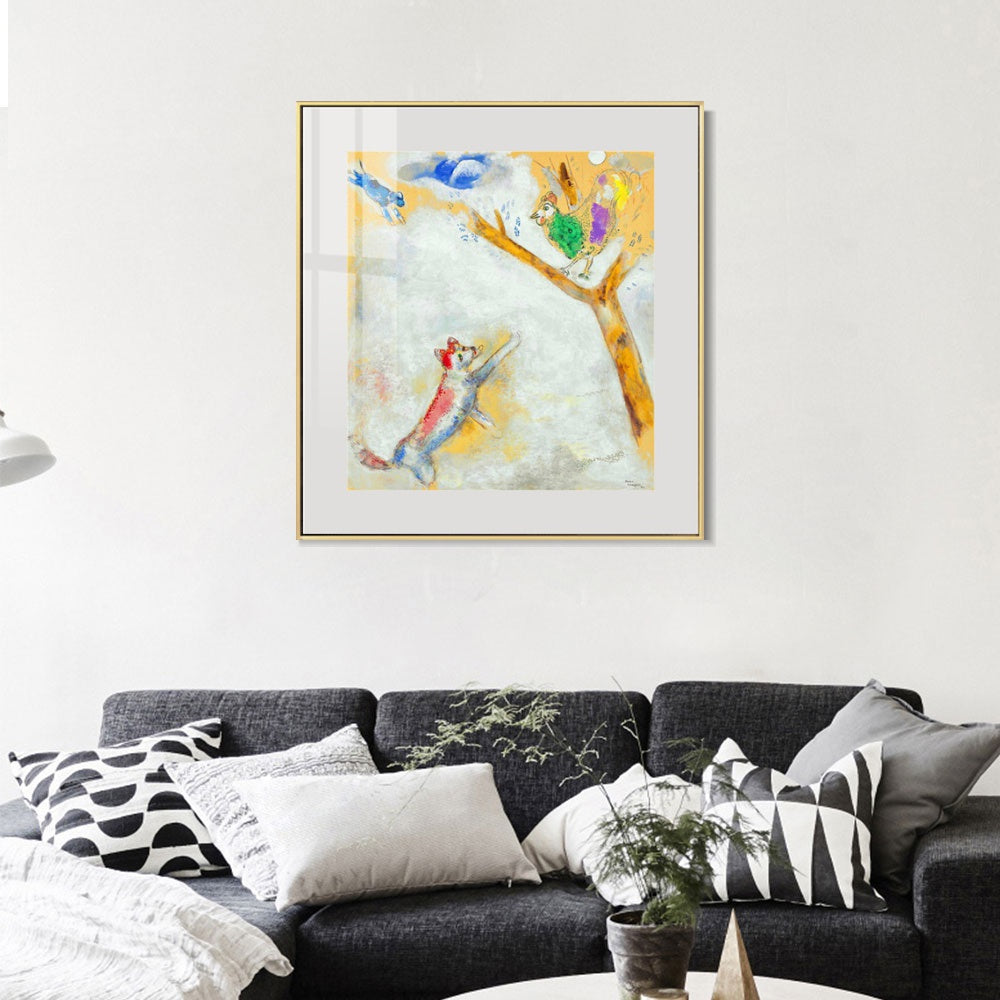 INVIN ART Mental Framed Canvas Giclee Print Art Bird and wolf by Marc Chagall Wall Art Living Room Home Office Decorations