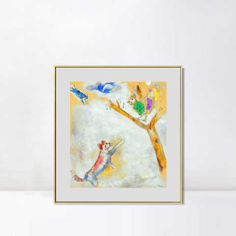 INVIN ART Mental Framed Canvas Giclee Print Art Bird and wolf by Marc Chagall Wall Art Living Room Home Office Decorations