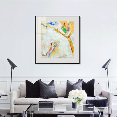 INVIN ART Mental Framed Canvas Giclee Print Art Bird and wolf by Marc Chagall Wall Art Living Room Home Office Decorations