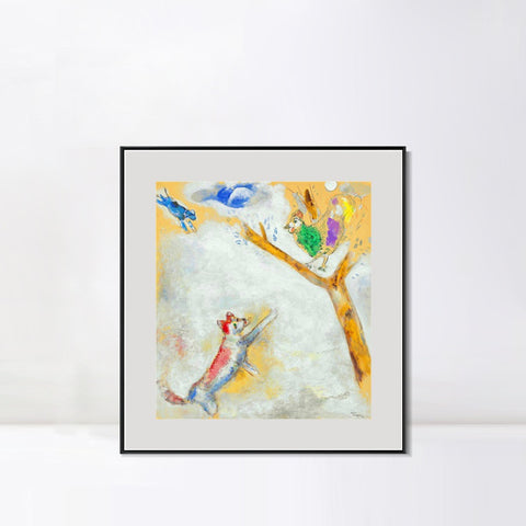 INVIN ART Mental Framed Canvas Giclee Print Art Bird and wolf by Marc Chagall Wall Art Living Room Home Office Decorations