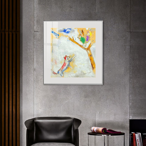INVIN ART Mental Framed Canvas Giclee Print Art Bird and wolf by Marc Chagall Wall Art Living Room Home Office Decorations