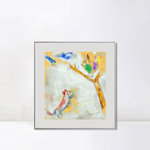 INVIN ART Mental Framed Canvas Giclee Print Art Bird and wolf by Marc Chagall Wall Art Living Room Home Office Decorations