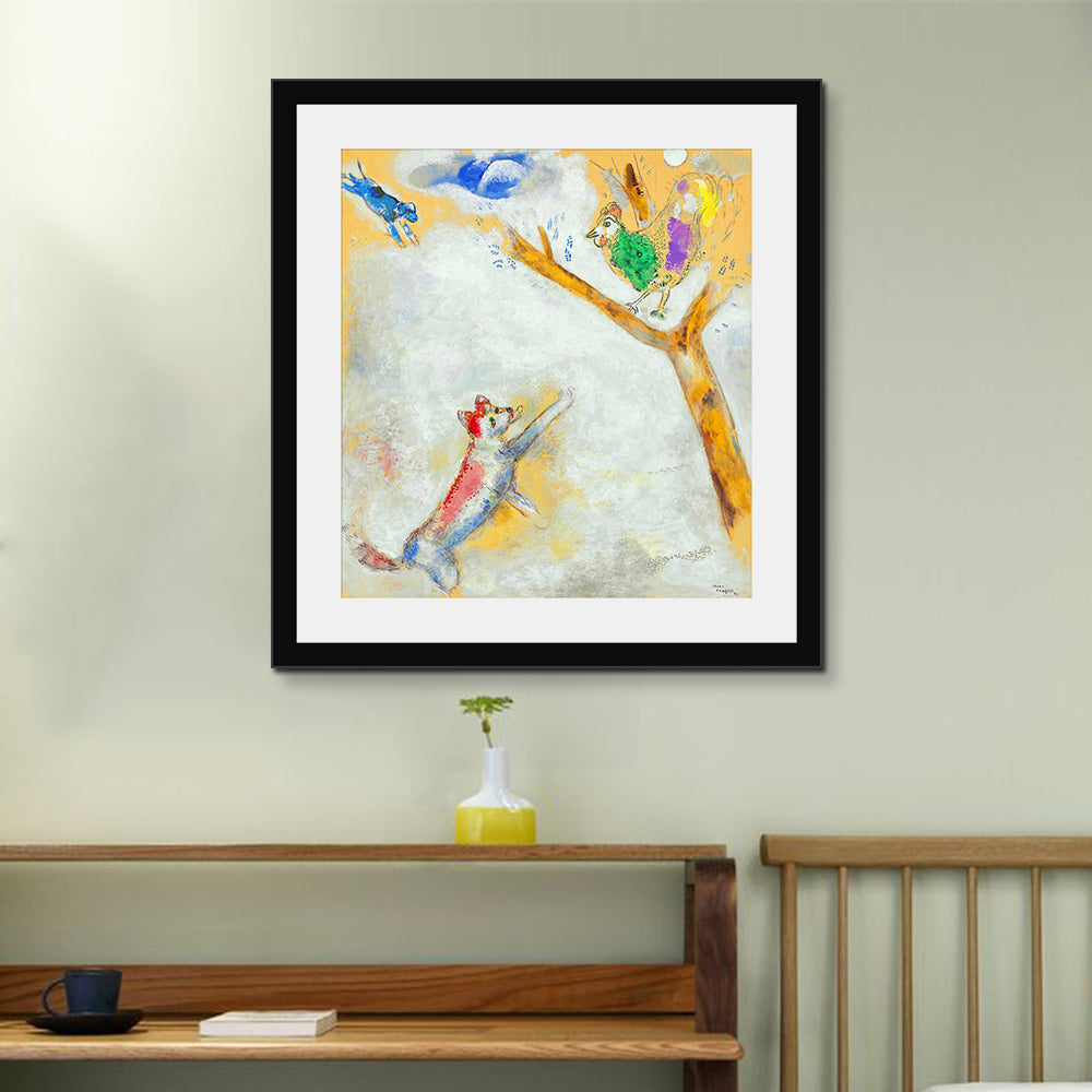 INVIN ART Framed Canvas Giclee Print Art Bird and Wolf by Marc Chagall Wall Art Living Room Home Office Decorations