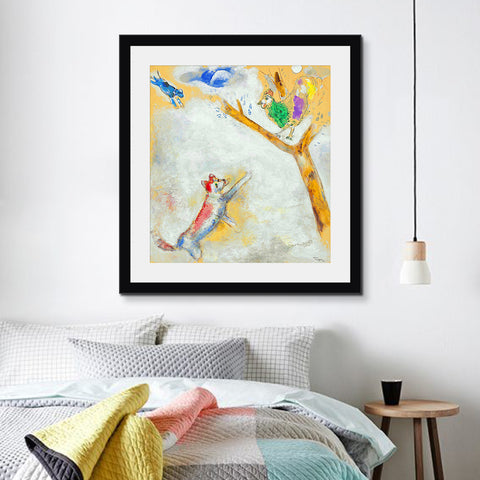 INVIN ART Framed Canvas Giclee Print Art Bird and Wolf by Marc Chagall Wall Art Living Room Home Office Decorations