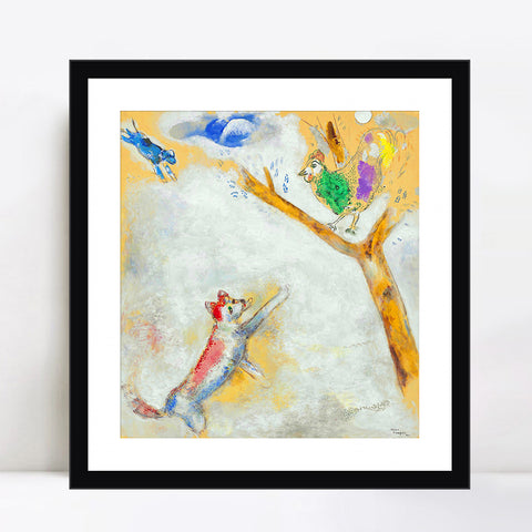 INVIN ART Framed Canvas Giclee Print Art Bird and Wolf by Marc Chagall Wall Art Living Room Home Office Decorations