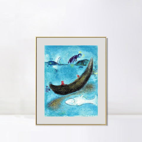 INVIN ART Mental Framed Canvas Giclee Print Art Boat and fish by Marc Chagall Wall Art Living Room Home Office Decorations