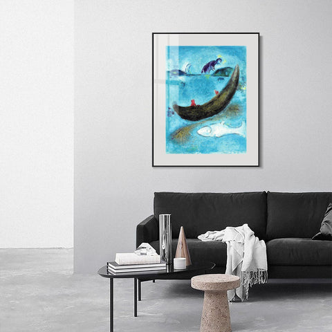 INVIN ART Mental Framed Canvas Giclee Print Art Boat and fish by Marc Chagall Wall Art Living Room Home Office Decorations
