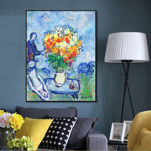 INVIN ART Framed Canvas Giclee Print Art Flower#15 by Marc Chagall Wall Art Living Room Home Office Decorations
