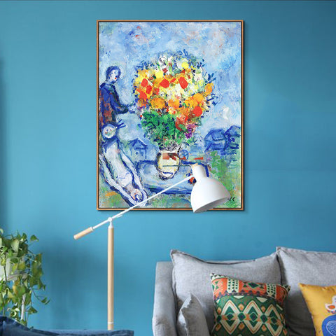 INVIN ART Framed Canvas Giclee Print Art Flower#15 by Marc Chagall Wall Art Living Room Home Office Decorations