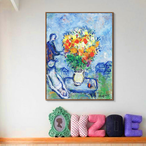 INVIN ART Framed Canvas Giclee Print Art Flower#15 by Marc Chagall Wall Art Living Room Home Office Decorations
