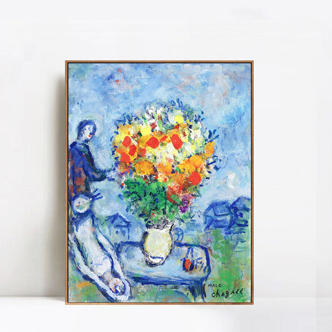 INVIN ART Framed Canvas Giclee Print Art Flower#15 by Marc Chagall Wall Art Living Room Home Office Decorations