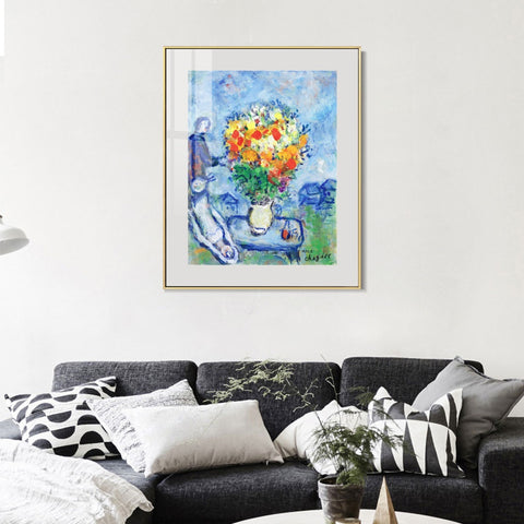 INVIN ART Mental Framed Canvas Giclee Print Art Flower 15 by Marc Chagall Wall Art Living Room Home Office Decorations