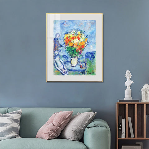 INVIN ART Mental Framed Canvas Giclee Print Art Flower 15 by Marc Chagall Wall Art Living Room Home Office Decorations