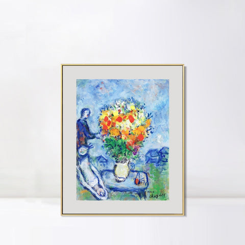 INVIN ART Mental Framed Canvas Giclee Print Art Flower 15 by Marc Chagall Wall Art Living Room Home Office Decorations