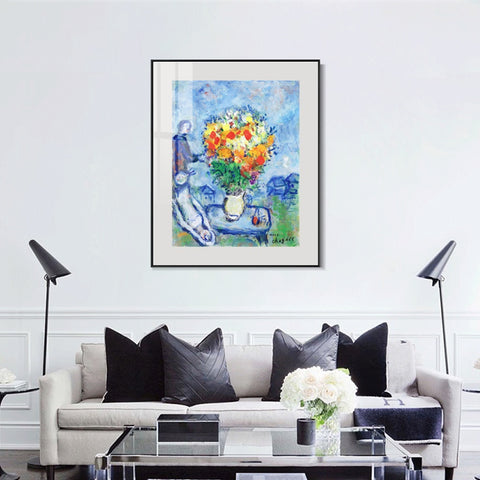 INVIN ART Mental Framed Canvas Giclee Print Art Flower 15 by Marc Chagall Wall Art Living Room Home Office Decorations