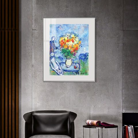 INVIN ART Mental Framed Canvas Giclee Print Art Flower 15 by Marc Chagall Wall Art Living Room Home Office Decorations