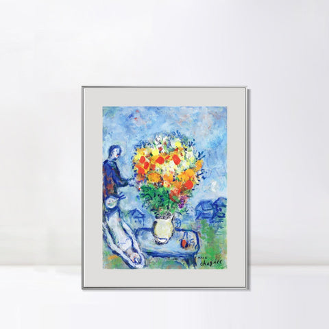INVIN ART Mental Framed Canvas Giclee Print Art Flower 15 by Marc Chagall Wall Art Living Room Home Office Decorations
