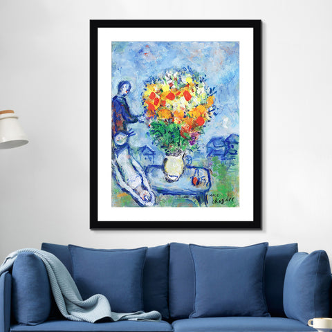 INVIN ART Framed Canvas Giclee Print Art Flower#15 by Marc Chagall Wall Art Living Room Home Office Decorations