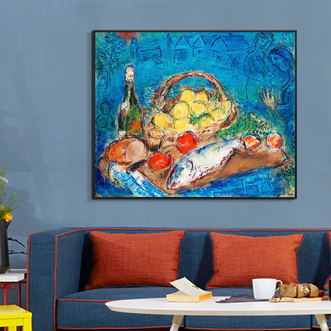 INVIN ART Framed Canvas Giclee Print Art Fruit by Marc Chagall Wall Art Living Room Home Office Decorations