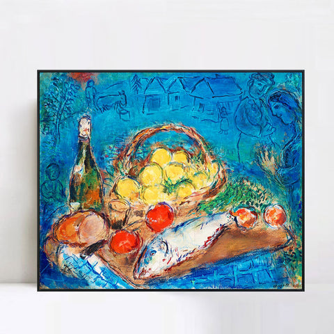 INVIN ART Framed Canvas Giclee Print Art Fruit by Marc Chagall Wall Art Living Room Home Office Decorations