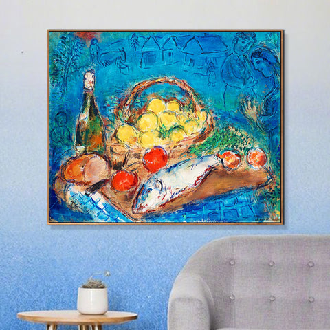 INVIN ART Framed Canvas Giclee Print Art Fruit by Marc Chagall Wall Art Living Room Home Office Decorations