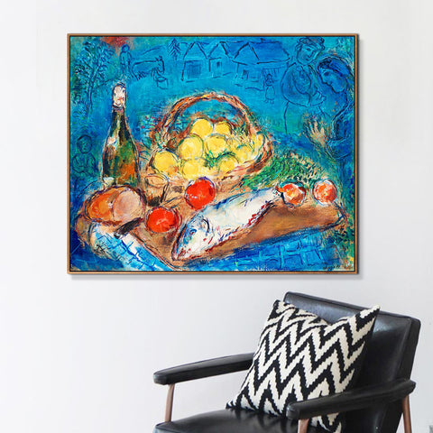 INVIN ART Framed Canvas Giclee Print Art Fruit by Marc Chagall Wall Art Living Room Home Office Decorations