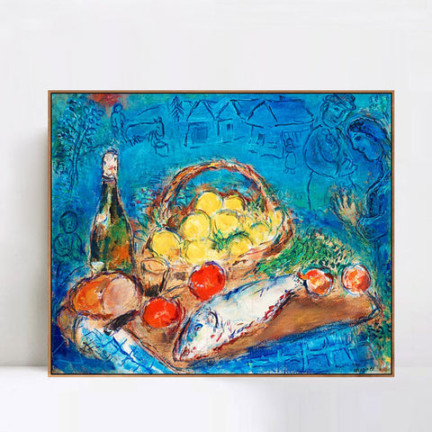 INVIN ART Framed Canvas Giclee Print Art Fruit by Marc Chagall Wall Art Living Room Home Office Decorations