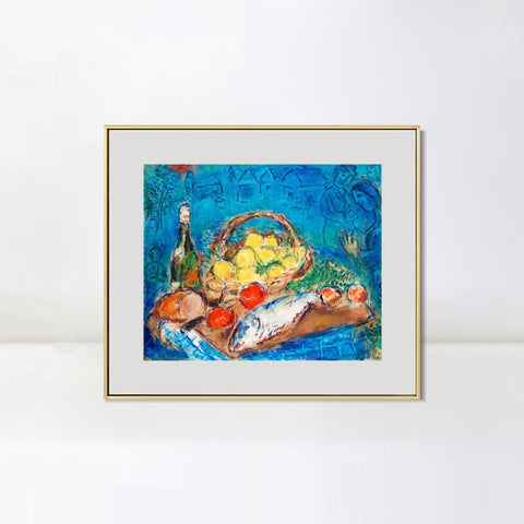 INVIN ART Mental Framed Canvas Giclee Print Art Fruit by Marc Chagall Wall Art Living Room Home Office Decorations