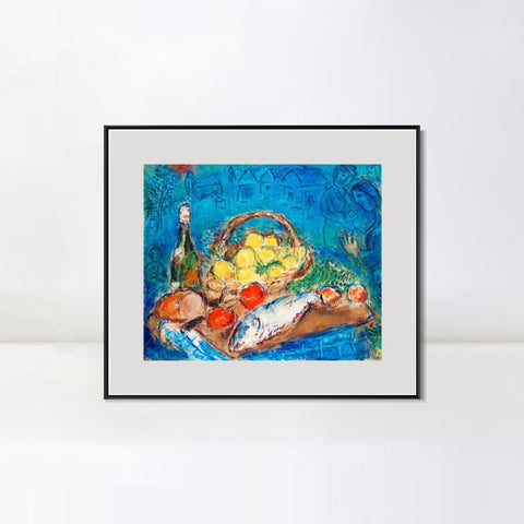 INVIN ART Mental Framed Canvas Giclee Print Art Fruit by Marc Chagall Wall Art Living Room Home Office Decorations
