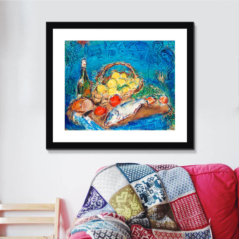 INVIN ART Framed Canvas Giclee Print Art Fruit by Marc Chagall Wall Art Living Room Home Office Decorations