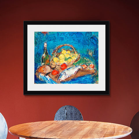 INVIN ART Framed Canvas Giclee Print Art Fruit by Marc Chagall Wall Art Living Room Home Office Decorations